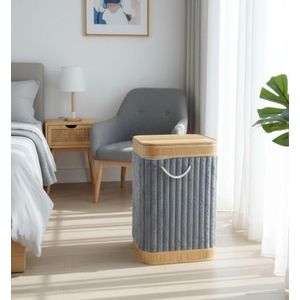 Panier à Linge en Bambou avec Couvercle - Corbeille de Rangement Pliable - Sac Intérieur en Tissu Amovible - Design Naturel et Élégant