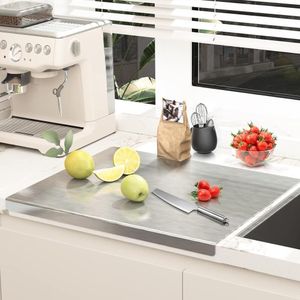 Planche à découper en acier inoxydable double face, design antidérapant robuste, idéale pour couper viande, légumes, pain et préparation culinaire quotidienne