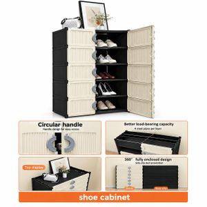 Armoire à Chaussures Modulable 5 Niveaux avec Portes Anti-Poussière – Meuble de Rangement Pliable Grande Capacité – Shoe Cabinet Multifonction pour Entrée, Chambre et Dressing