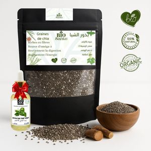 BIO SANTE Chia graines fibres solubles et oméga 3 végétaux 250 g + huile de Thé Vert 30ml gratuit