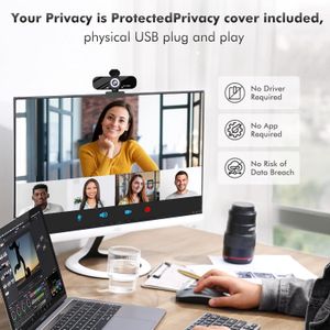 Web Camera Full HD 1080p Fixed Focus 120 fps USB 3.0, Webcam HD USB avec microphone intégré et trépied rotatif, vidéo 1080p