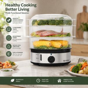 Cuiseur Vapeur Électrique 9L – 800W – 3 Paniers Empilables avec Minuterie 60 Minutes et Arrêt Automatique