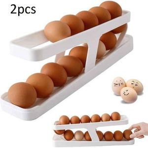Lot de 2 Boîtes de Rangement À Œufs avec Mécanisme de Roulement Automatique