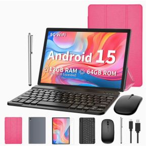 Android 15, Tablette pour Enfants  PC 12 Go (4 Go + 8 Go) RAM + 64 Go ROM, 10,1 Pouces, Tablette Android 2-en-1 (Accessoires Optionnels : Clavier, Souris, Étui, Stylet), Double Caméras, WiFi, Sans Fil, Idéale pour le Travail, Parfaite comme Cadeau