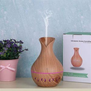Diffuseur d'huile essentielle d'aromathérapie à grain de bois creux, humidificateur d'air pour vase avec lumière LED , Brume Fine Relaxante pour Maison & Bureau