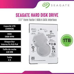 SEAGATE Disque Dur Interne Pour Laptops Ps3 Ps4 - Sata III 2.5 Capacité 1TB -1000Gb