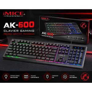 Imice clavier gaming ak-600, clavier mécanique rétroéclairé rgb, pour pc gamer