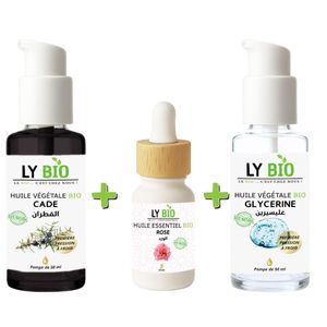 LY BIO PACK HUILE CADE 50ML - POMPE + HUILE ESSENTIEL ROSE 10ML + HUILE GLYCERINE 50ml - POMPE