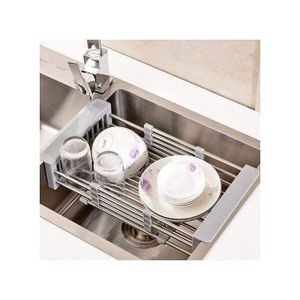 Égouttoir multifonction en inox, réglable pour vaisselle, fruits et légumes couleur gris