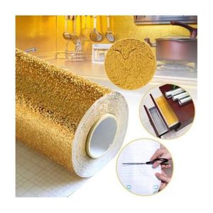 Autocollant mural Imperméable, résistant à la poussière, feuille d'aluminium résistante à la chaleur et à la Corrosion pour la cuisine-Doré