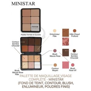 Ministar Palette de Teint et Contour .12 Teintes crèmes,Correction, Modelage et Highlighter de haute définition.