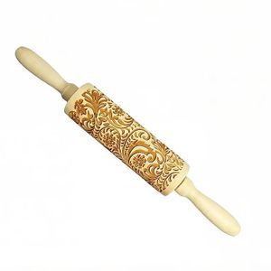 Rouleau à pâtisserie en bois à gaufrer - MOTIF FLEURS