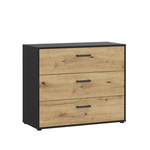 Kitea Commode Monissa - 3 Tiroirs - Chêne Artisan / Noir