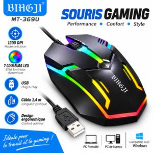 Souris Gaming USB BINGJI MT-369U – 1200 DPI – Éclairage LED 7 Couleurs – Câble 1,4 m