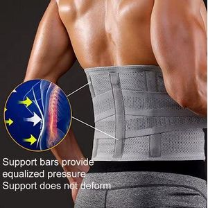 Ceinture Lombaire de Maintien Professionnelle Grise - Ceinture de Soutien du Dos Reglable avec Barres de Support Anti-Deformation - Ceinture Orthopedique pour Mal de Dos, Sciatique, Musculation Homme et Femme (209 caractères)