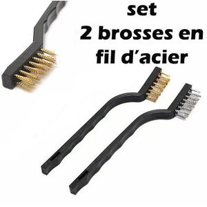 Lot de 2 Brosses Métalliques à Main - Fil d’Acier Inox et Laiton - Brosse de Nettoyage Multi-Usage pour Rouille, Graisse, Métal, Grill, Cuisine, Bricolage