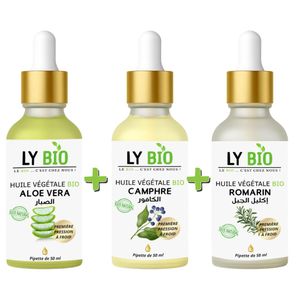 LY BIO PACK HUILE ALOE VERA 50ml - PIPETTE + HUILE CAMPHREE 50ML - PIPETTE + HUILE ROMARIN 50ml - PIPETTE