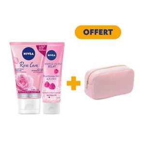 NIVEA Gommage Framboises Bio 75ml + Gel Nettoyant Micellaire Rose Water 150ml = Trousse Offerte