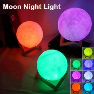 Moon Lampe 3D Rechargeable, 7 Couleurs, 4 Modes d'Éclairage, Télécommande Incluse