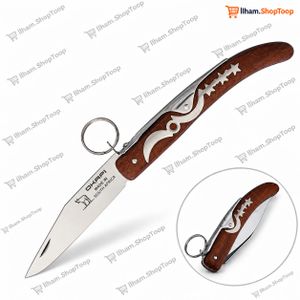 Couteau Pliant OKAPI Africa à Manche Effet Bois Rouge avec Anneau Porte-Clés – 1 Pièce