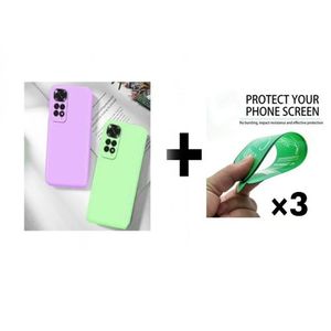 Case Pack : 2 pochette Xiaomi Poco m4 pro (4G) silicone Goma Mauve et Vert Pistage + 3 ciramik