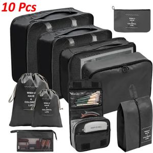 Organisateur Valise Rangement Valise Sac Rangement pour bagages Voyage + Trousse De Toilette Trousse maquillage- 10Pcs (Noir)