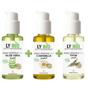 LY BIO PACK HUILE ALOE VERA 50ml - POMPE + HUILE CAMOMILLE 50ML - POMPE + HUILE THYM 50ML - POMPE