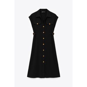 Marwa فستان ميدي أسود بأزرار أمامية - R4840E25