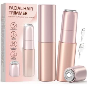 Rasoir Visage Femme Electrique Rechargeable: 2 Têtes Rechange Tondeuses Femmes Rasoir Doux et Indolore, Epilateur Visage Femme, Étanché IPX6, Design Compact, pour Duvet, Joues, Menton, Bras