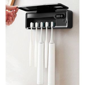 Distributeur Automatique de Dentifrice avec Stérilisateur UV pour Brosse à Dents – Porte Brosse Multifonction Mural Sans Perçage – Organisateur Salle de Bain Hygiénique Blanc