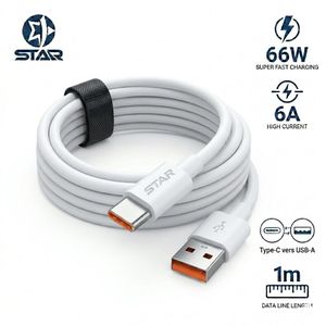 STAR Data Câble USB-A vers Type-C 66W 6A - Charge Ultra-Rapide - TPE Durable - 1M - Blanc