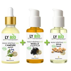 LY BIO PACK HUILE CAMPHREE 50ML - PIPETTE + HUILE NIGELLE 50ML - POMPE + HUILE SOJA 50ML - POMPE