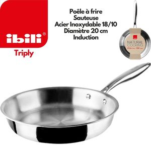 Ibili TRIPLY 20 Poêle à frire triple couche naturelle Diamètre 20 cm Poêle En Acier inoxydable Et Aluminium Sauteuse Tous Types De Feux Dont Induction