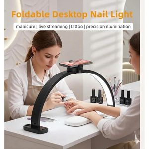 Lampe de Table à ongles demi-lune LED professionnelle pliable et réglable, avec Support Téléphone pour Salon de Beauté
