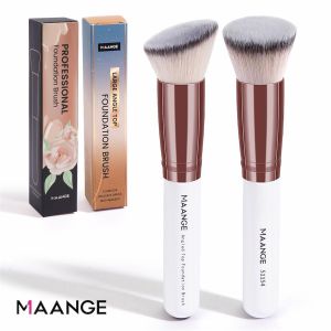Maange Lot de 2 Pinceaux Fond de Teint - make up artist – Brosse Maquillage Professionnelle Tête Plate Inclinée, Fibres Douces pour Liquide, Crème et Poudre