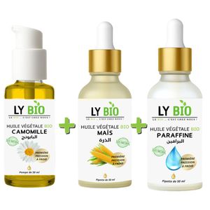 LY BIO PACK HUILE CAMOMILLE 50ML - POMPE + HUILE MAIS 50ML - PIPETTE + HUILE PARAFFINE 50ML - PIPETTE