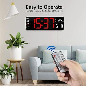 Horloge murale numérique Décoration grand écran 13 pouces LED avec télécommande, compte à rebours et variateur, affichage de la date, du jour de la semaine et de la température, horloge murale numérique pour la décoration du Salon Bureau Chambre