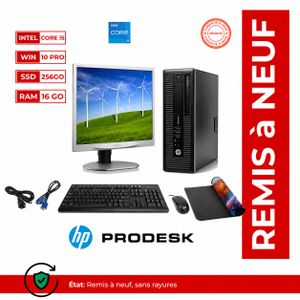 Philips PACK PC BUREAU PRODESK 600 -INTEL CORE I5-RAM 8 Go-SSD 256Go-avec Ecran 19" PHILIPPS -clavier, souris et tapis gratuits- GARANTIE 6 MOIS-(Remis a Neuf)