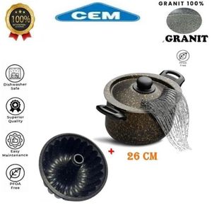 Cem  Marmite en granit 26 cm, saine et sûre + moule à gâteau