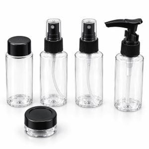 Set de 5 Flacons Vides pour Cosmétiques et Soins, Bouteilles Transparentes avec Vaporisateurs, Pompe Distributrice et Pots de Crème, Contenants Rechargeables pour Voyage et Usage Quotidien