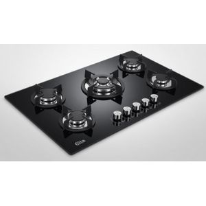 Elite Plaque de cuisson 5 feux à gaz électrique 50x75 - En verre trempe - Noir