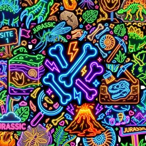 Autocollants fossiles de dinosaures fluo vifs - Lot de 50 décalcomanies rétro sur le thème préhistorique pour ordinateurs portables, bouteilles d'eau, cahiers, skateboards et casiers