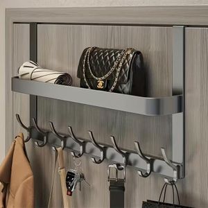 Porte-Serviettes Mural 58 cm Sans Perçage – Barre de Rangement avec 6 Crochets pour Salle de Bain, Cuisine et Maison