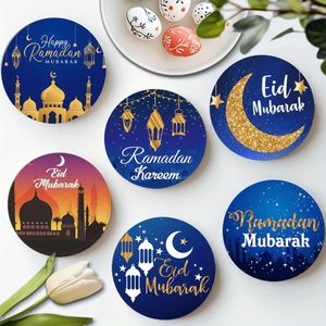Set de 6 sous-verres en Bois carton décoratifs islamiques pour le Ramadan - 10cm , élégante calligraphie arabe bleue et dorée, parfaits pour l'Eid, les mariages musulmans et les cadeaux pour couples, en acrylique durable, idéaux pour tasses et mugs, déc