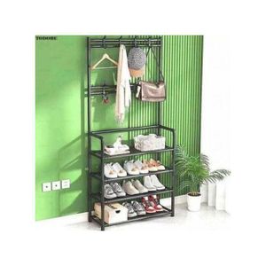 Porte-manteau 3 en 1, banc à chaussures , arbre avec 4 étagère et 6 crochets