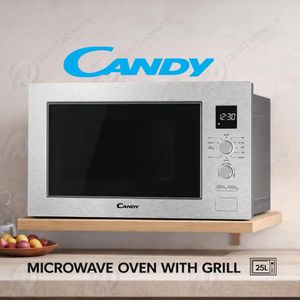 Candy Micro-ondes 25 litres encastrable Wave 600 Full Door + Gril, Inox, CA38FL7NWXW