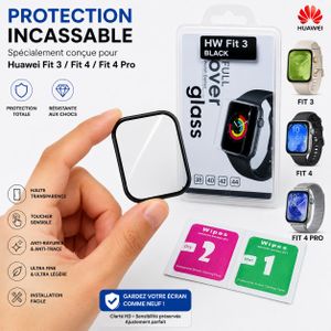 Protection d'Écran Incassable pour Huawei Watch Fit 3 / Fit 4 / Fit 4 Pro – Verre Trempé Full Cover 3D HD – Film de Protection Anti-Rayures, Anti-Chocs, Haute Transparence, Installation Facile