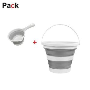 Ensemble de salle de bain, 2 pièces de bain pliant, Seau + Louche à Eau Pliable