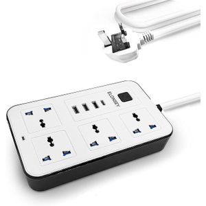 Multiprise avec 3 Charge USB et Type-C, Sécurité Enfants et Protection Surtension, 4 Prises et Interrupteur