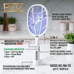 ERESS Lampe anti-moustiques raquette rechargeable Insectes piège UV Insectes Volants 